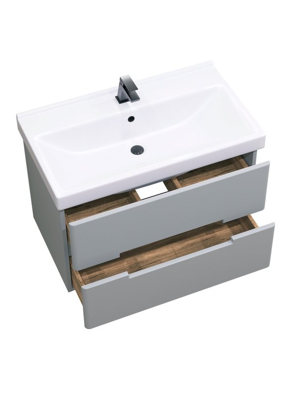 Тумба с раковиной SanStar Ориана 80 подвесная, серая, раковина Sanita luxe Fest 80