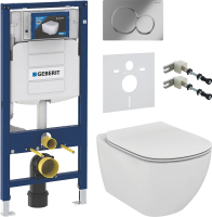 Комплект Унитаз подвесной Ideal Standard Tesi T354601 с микролифтом + Крепления Geberit Duofix 111.815.00.1 к стене + Звукоизоляция + Инсталляция UP 320 111.300.00.5 + Кнопка Sigma 01 115.770.21.5 хром
