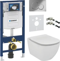 Комплект Унитаз подвесной Ideal Standard Tesi T354601 с микролифтом + Крепления Geberit Duofix 111.815.00.1 к стене + Звукоизоляция + Инсталляция UP 320 111.300.00.5 + Кнопка Sigma 01 115.770.21.5 хром
