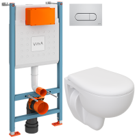 Комплект Унитаз подвесной Seramiksan Natura + Крышка + Инсталляция VitrA V-Fix Core 732-5800-01 с кнопкой смыва Root R 740-2280 хром