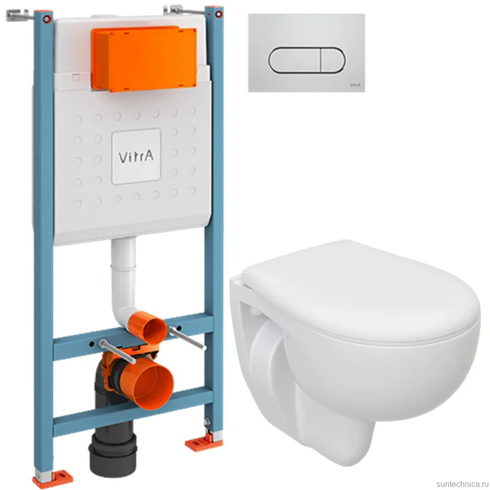Комплект Унитаз подвесной Seramiksan Natura + Крышка + Инсталляция VitrA V-Fix Core 732-5800-01 с кнопкой смыва Root R 740-2280 хром