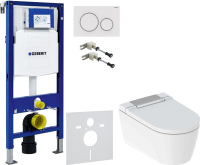 Комплект Умный унитаз Geberit AquaClean Sela 146.224.21.1 вставка глянцевый хром + Крепления Duofix 111.815.00.1 к стене + Звукоизоляция + Инсталляция UP 320 111.300.00.5 + Кнопка Sigma 20 115.882.11.1 белая