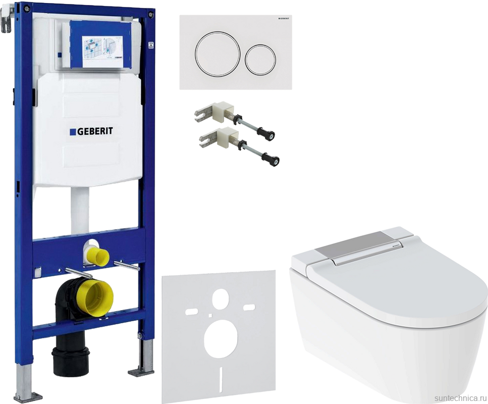 Комплект Умный унитаз Geberit AquaClean Sela 146.224.21.1 вставка глянцевый хром + Крепления Duofix 111.815.00.1 к стене + Звукоизоляция + Инсталляция UP 320 111.300.00.5 + Кнопка Sigma 20 115.882.11.1 белая