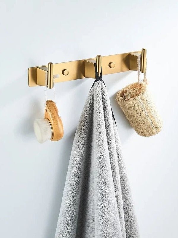 Крючки для ванной и кухни / планка с 3 крючками Shevanik SG5731G, золотой сатин