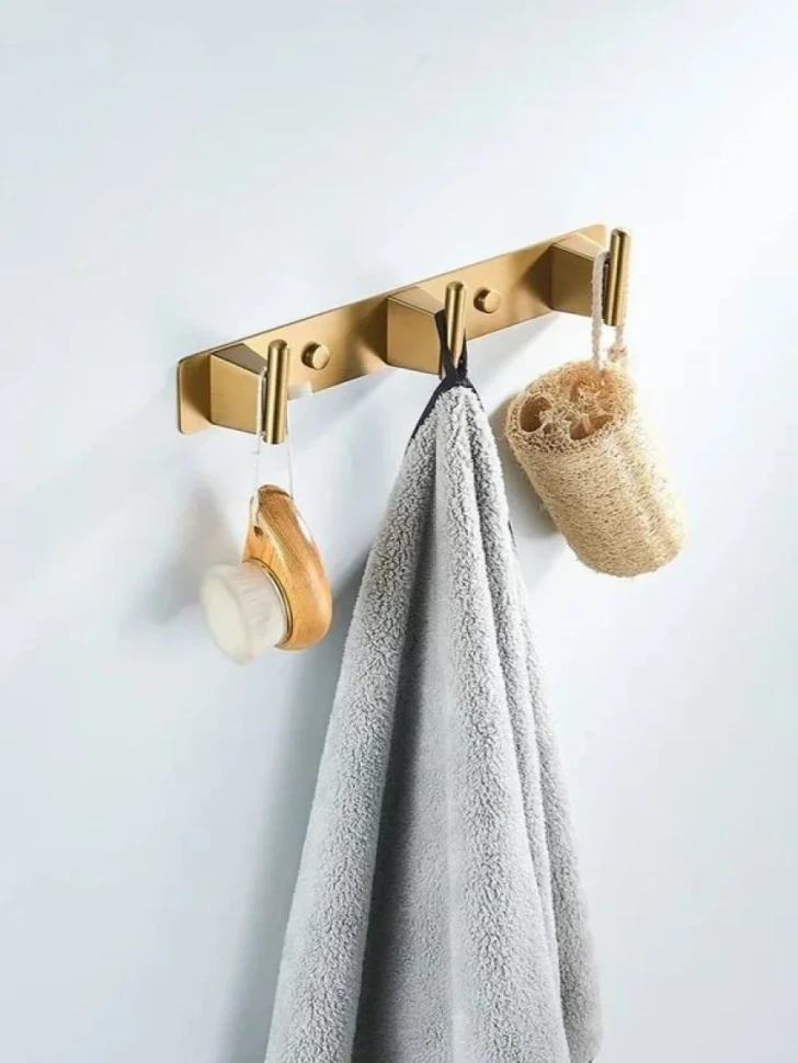 Крючки для ванной и кухни / планка с 3 крючками Shevanik SG5731G, золотой сатин