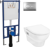 Комплект Унитаз подвесной Hansgrohe GladeLake S безободковый, с микролифтом + Инсталляция DIWO + Кнопка 7311 хром матовый