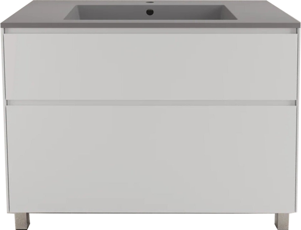 Тумба с раковиной Style Line Лима 100 см напольная LINE 100 2 ящика PLUS Белый Матовый ЭМАЛЬ,  раковина серый шелк