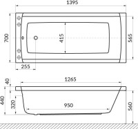 Акриловая ванна Excellent Aquaria 140x70 см, пристенная, белая, с каркасом