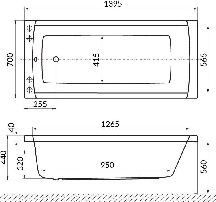 Акриловая ванна Excellent Aquaria 140x70 см, пристенная, белая, с каркасом