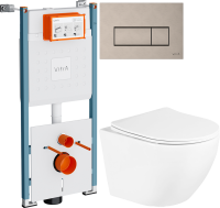 Комплект Унитаз подвесной BelBagno Uno + Инсталляция VitrA V-Fix Core 732-5800-01PV + Кнопка Root Square 740-2395 никель