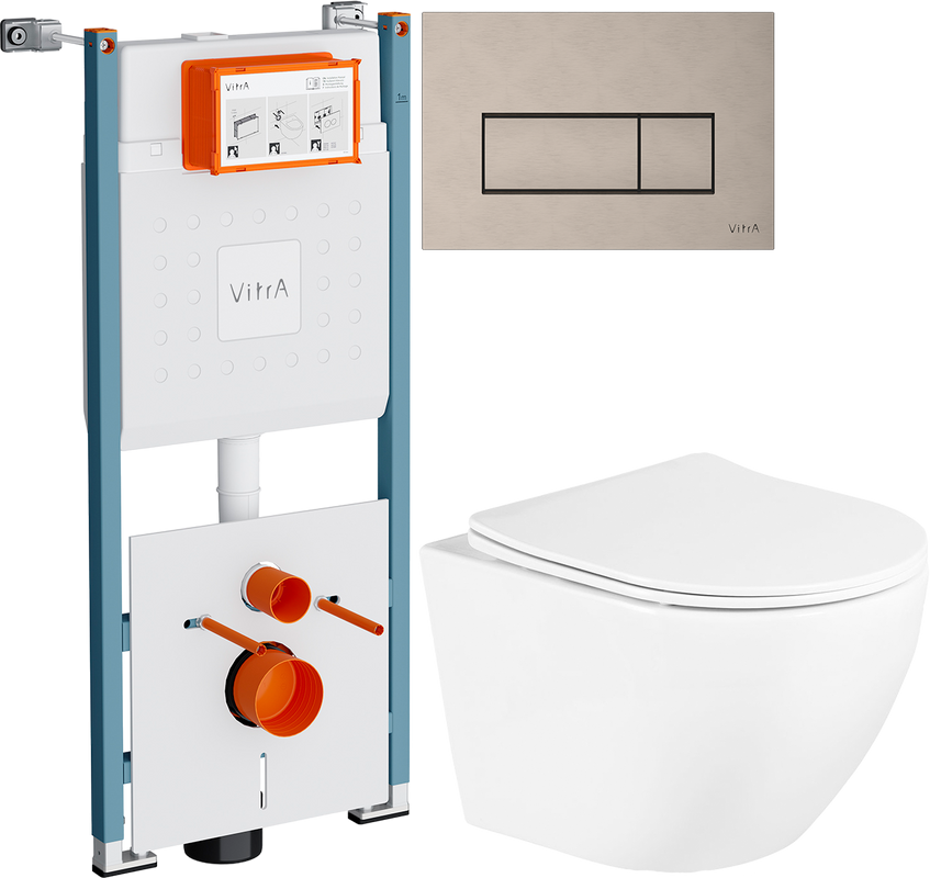 Комплект Унитаз подвесной BelBagno Uno + Инсталляция VitrA V-Fix Core 732-5800-01PV + Кнопка Root Square 740-2395 никель