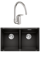 Комплект Мойка Blanco Subline 350/350-U черная + Смеситель Grohe Euroeco
