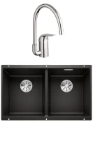 Комплект Мойка Blanco Subline 350/350-U черная + Смеситель Grohe Euroeco Комплект Мойка Blanco Subline 350/350-U черная + Смеситель Grohe Euroeco