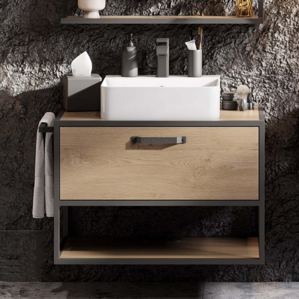 Тумба с раковиной AQUATON Лофт Фабрик 80 дуб кантри со столешницей