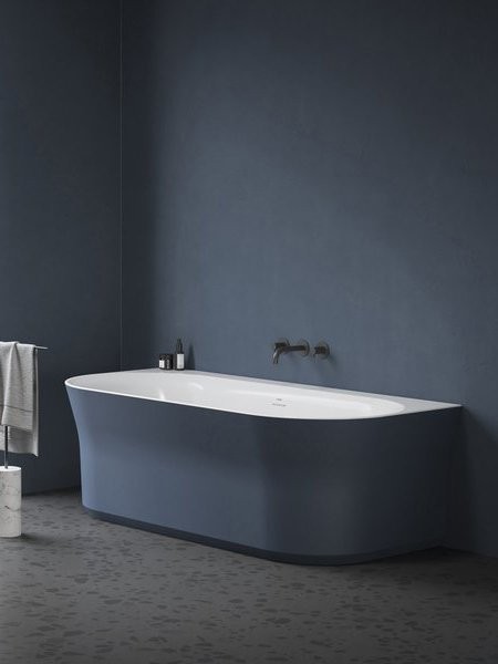 Акриловая ванна Ravak Ypsilon Wall XC00100070 180x80 см, пристенная, синяя, овальная, на ножках, фурнитура белая