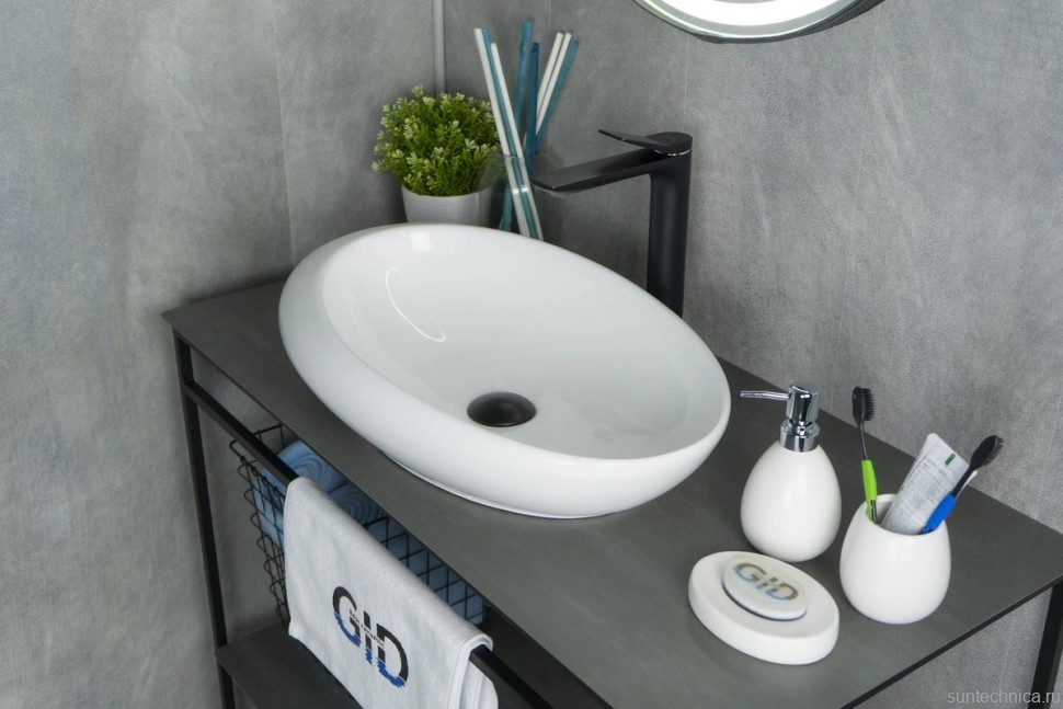 Накладная раковина GID Creativo N9050 59 глянцевая белая, овальная, фаянс