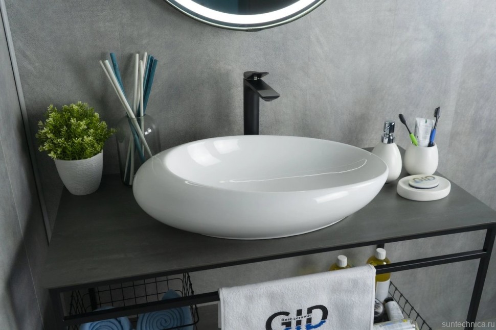 Накладная раковина GID Creativo N9050 59 глянцевая белая, овальная, фаянс