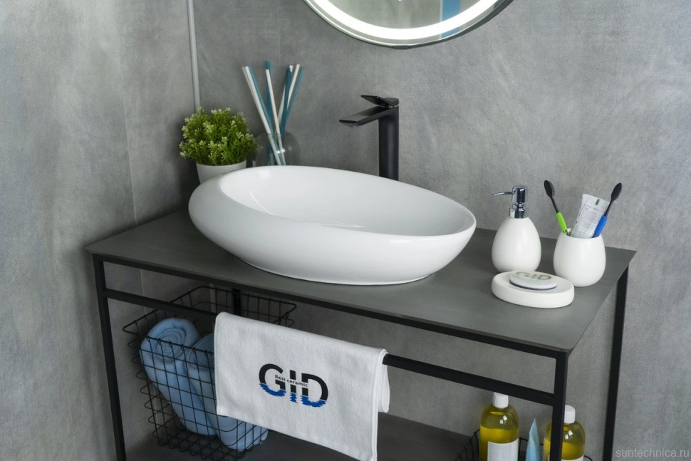 Накладная раковина GID Creativo N9050 59 глянцевая белая, овальная, фаянс