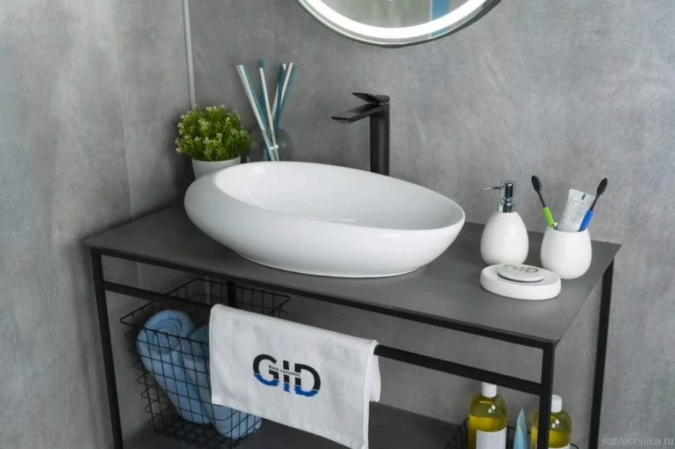 Накладная раковина GID Creativo N9050 59 глянцевая белая, овальная, фаянс