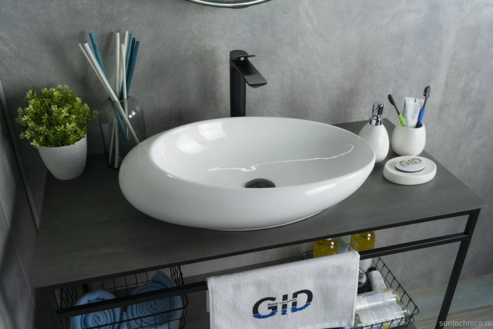Накладная раковина GID Creativo N9050 59 глянцевая белая, овальная, фаянс