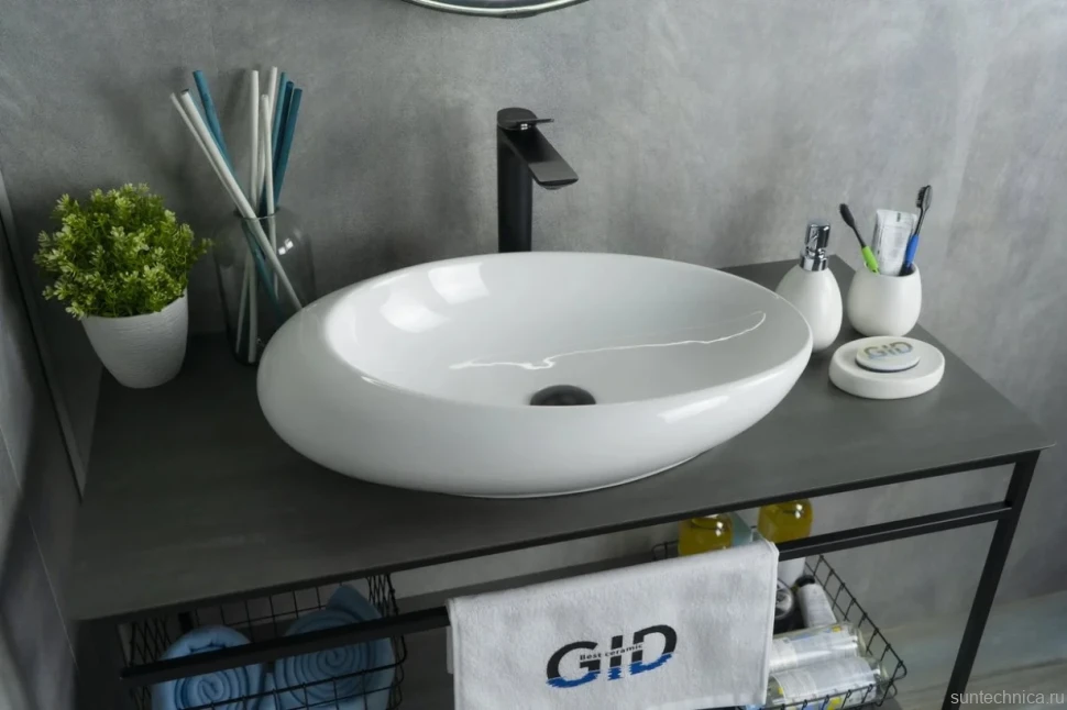 Накладная раковина GID Creativo N9050 59 глянцевая белая, овальная, фаянс