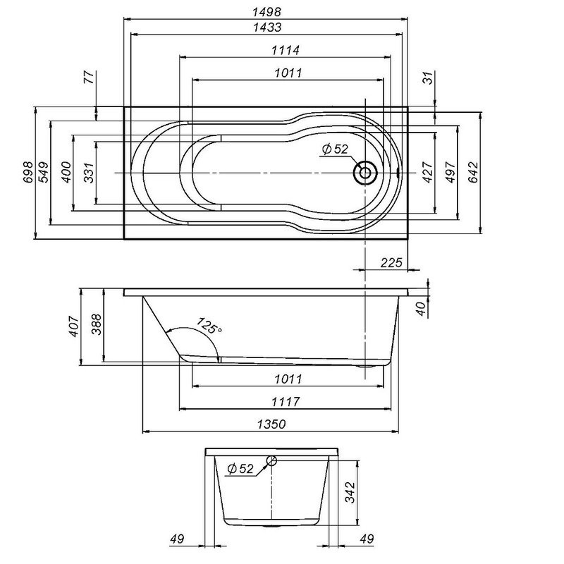 Акриловая ванна AM.PM X-Joy W88A 150x70 см, пристенная, белая, с каркасом