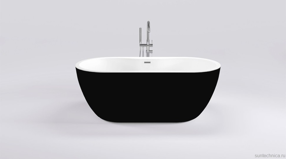 Акриловая ванна Black&White Swan SB111 black 180x75 см, отдельностоящая, глянцевая черная, овальная, с каркасом, со сливом-переливом, с донным клапаном