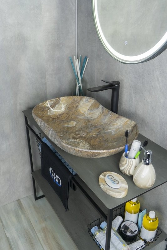 Накладная раковина GID Lago Mnc503 67 под глянцевый камень, овальная, фаянс