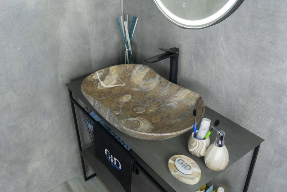 Накладная раковина GID Lago Mnc503 67 под глянцевый камень, овальная, фаянс