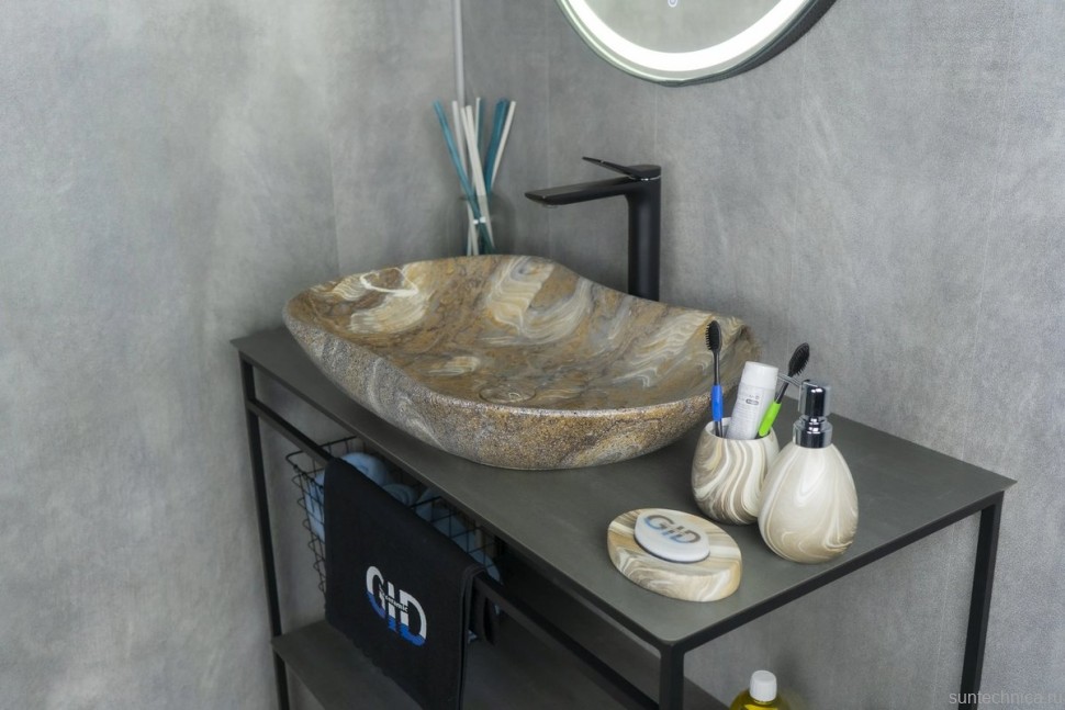 Накладная раковина GID Lago Mnc503 67 под глянцевый камень, овальная, фаянс