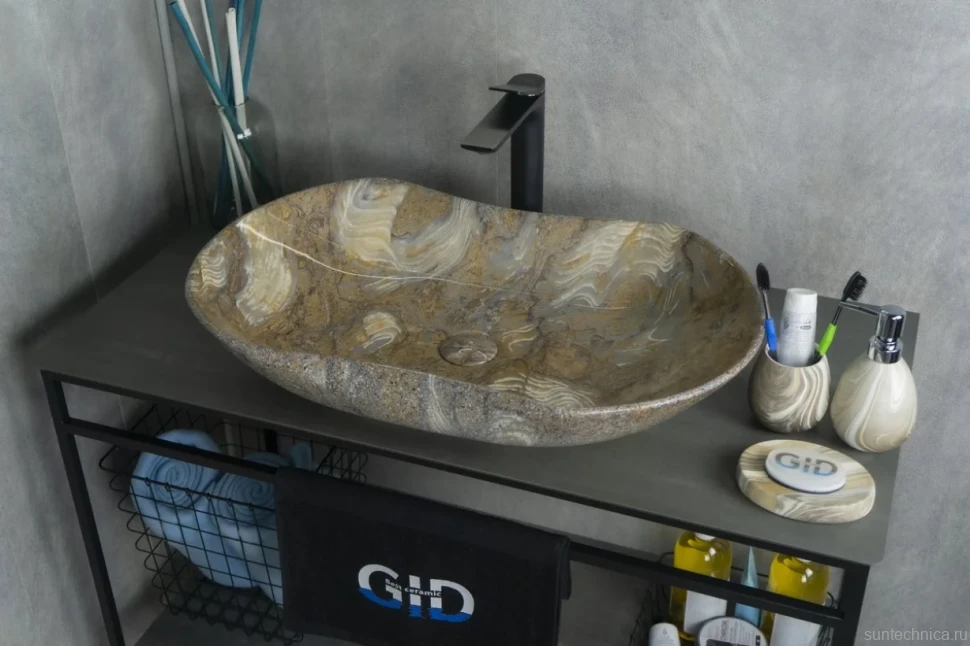 Накладная раковина GID Lago Mnc503 67 под глянцевый камень, овальная, фаянс