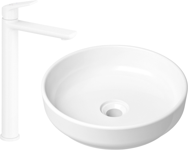 Комплект Накладная раковина Lavinia Boho Bathroom Sink Slim 33311005 + Смеситель Wellsee ICON! for life 182310000 матовый белый