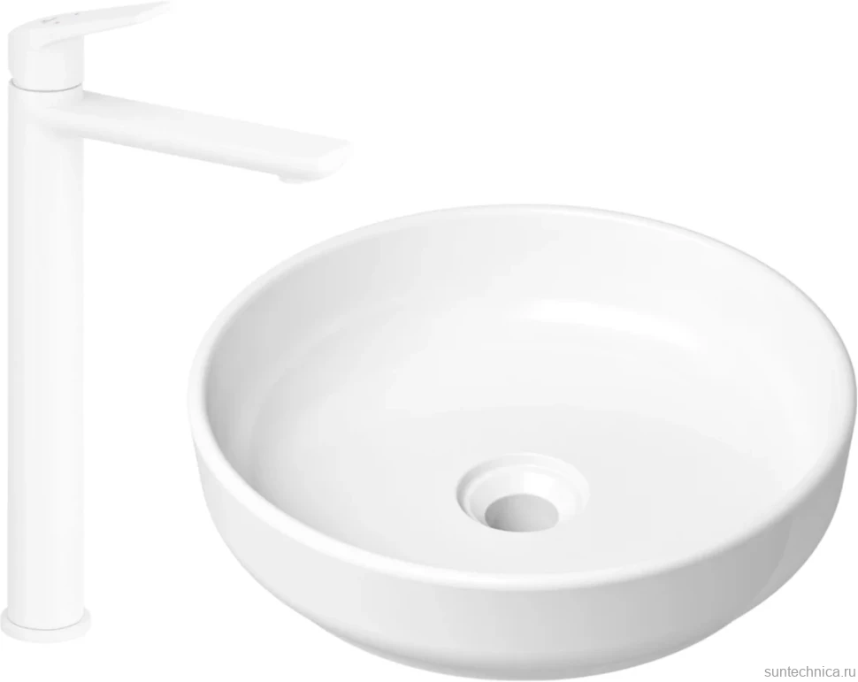 Комплект Накладная раковина Lavinia Boho Bathroom Sink Slim 33311005 + Смеситель Wellsee ICON! for life 182310000 матовый белый