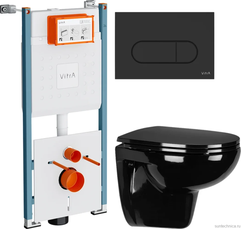 Комплект Унитаз подвесной Wanfald Lauta 47374100005 черный + Инсталляция VitrA V-Fix Core 732-5800-01PV + Кнопка Root Round 740-2211 черная матовая