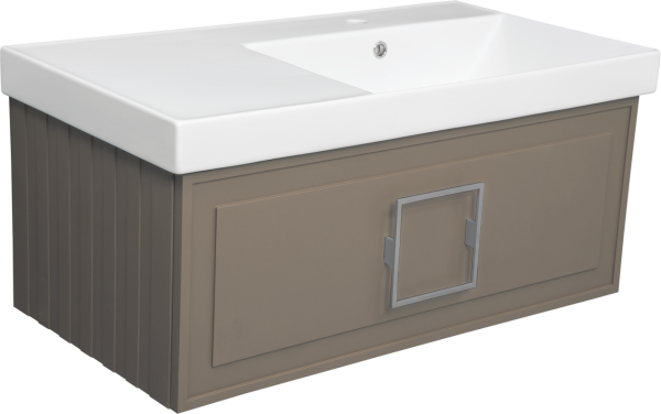 Тумба с раковиной La Fenice Cubo 90 R подвесная, cappuccino, ручка хром, раковина Cubo 90 R