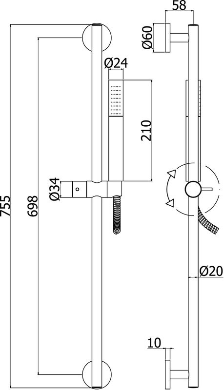 Душевой комплект Термостат Paffoni Light LIQ022NO для ванны + Гарнитур Life ZSAL135NO