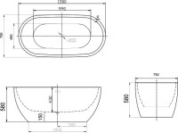 Акриловая ванна Art&Max AM-218-1500-750 150x75 см, отдельностоящая, белая, овальная, с каркасом, со сливом-переливом