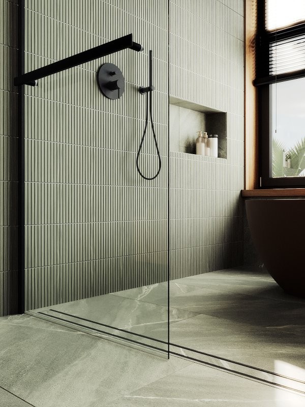 Душевая перегородка Maybahglass MGD-708-6ш 109 см, профиль черный, стекло прозрачное