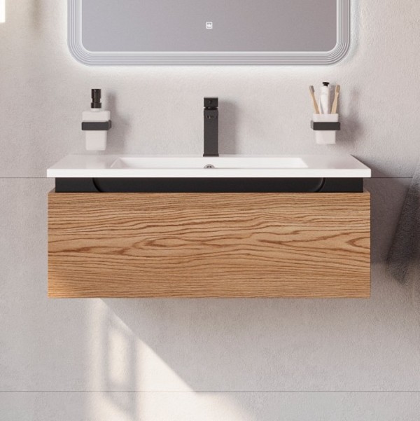 Тумба с раковиной Cezares Slider 100 подвесная, 1 ящик, дуб тангент