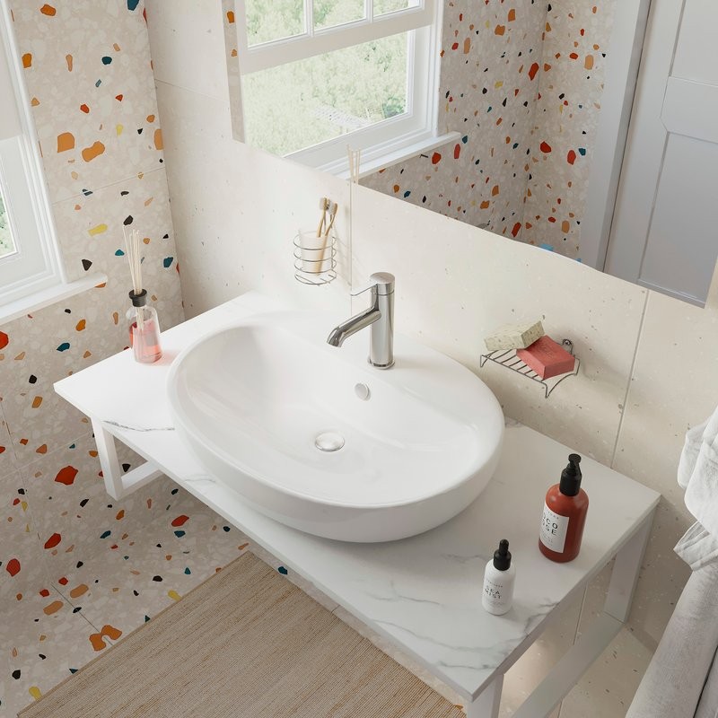 Накладная раковина DIWO Самара 62 белая, овальная, фаянс, с 1 отверстием под смеситель