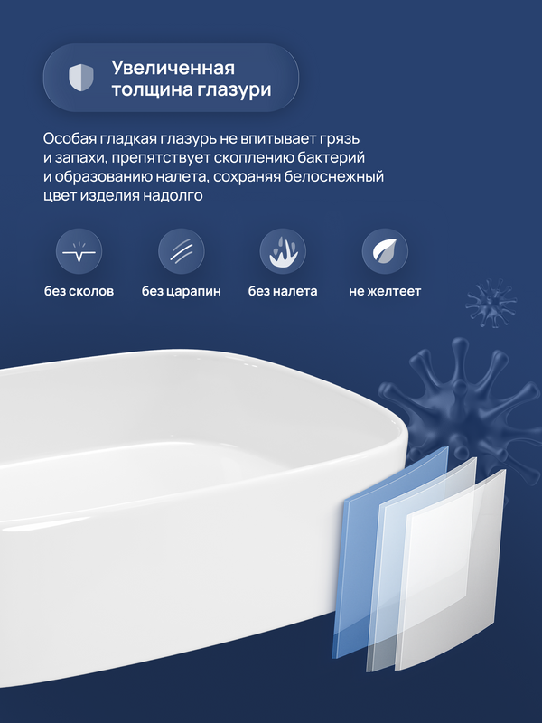 Накладная раковина STWORKI Берген S21410WH 50 глянцевая белая, прямоугольная