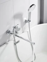 Смеситель для ванны с длинным изливом и лейкой (кран для ванны) Shevanik S4322, хром