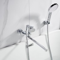 Смеситель для ванны с длинным изливом и лейкой (кран для ванны) Shevanik S4322, хром