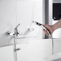 Смеситель для ванны с длинным изливом и лейкой (кран для ванны) Shevanik S4322, хром