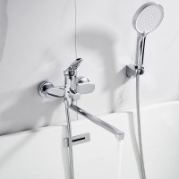 Смеситель для ванны с длинным изливом и лейкой (кран для ванны) Shevanik S4322, хром