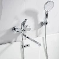 Смеситель для ванны с длинным изливом и лейкой (кран для ванны) Shevanik S4322, хром