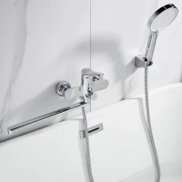 Смеситель для ванны с длинным изливом и лейкой (кран для ванны) Shevanik S4322, хром