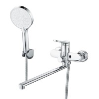 Смеситель для ванны с длинным изливом и лейкой (кран для ванны) Shevanik S4322, хром