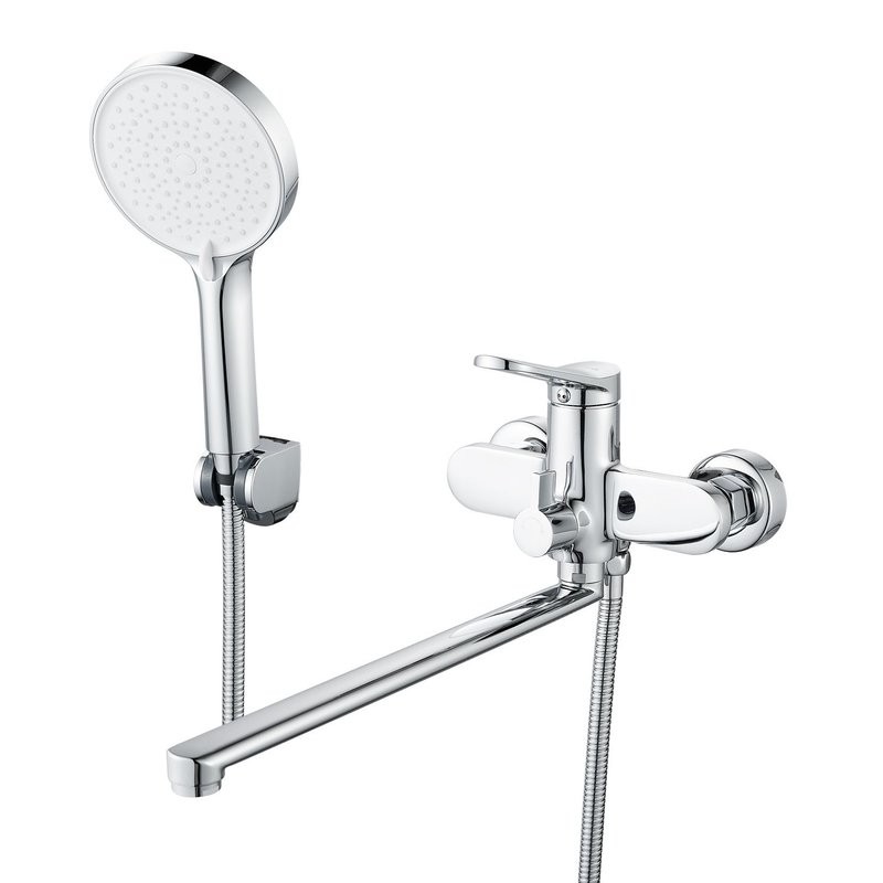 Смеситель для ванны с длинным изливом и лейкой (кран для ванны) Shevanik S4322, хром