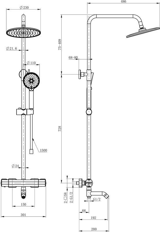 Душевая стойка Wonzon & Woghand WW-B3051-A1-CR хром